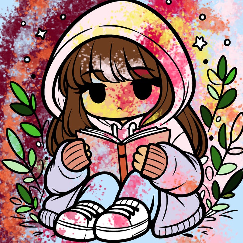 girl in oversized hoodie reading a book