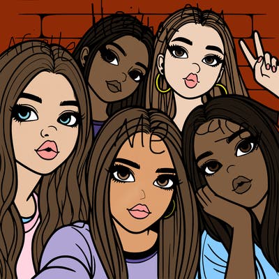 group of teen girls friends y2k up close in a selfie