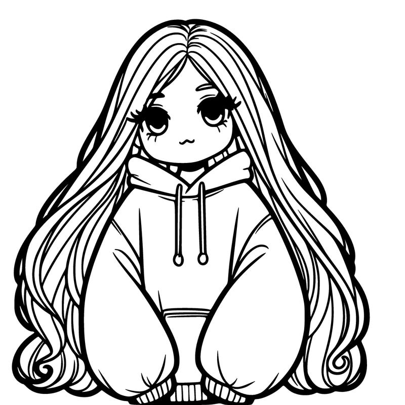 girl with an oversized hoodie on and long hair