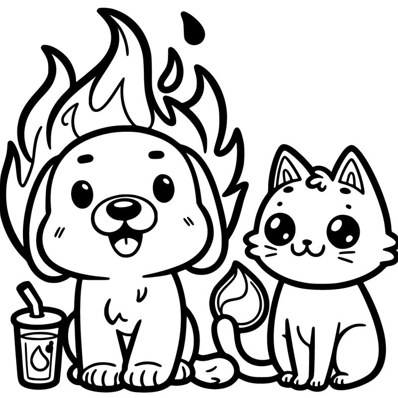 fire dog and water cat cute