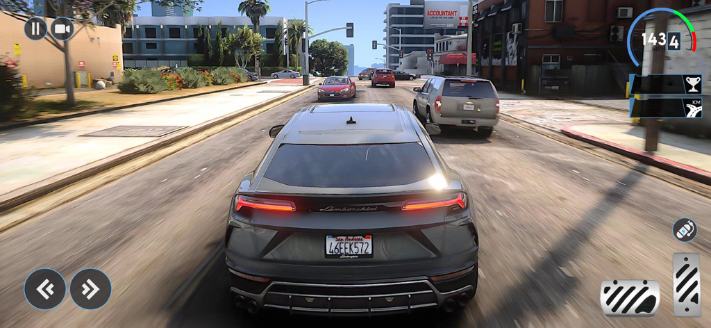 Real Highway Car Driving games - A luxury SUV driving fast on a city street in the Real Highway Car Driving game