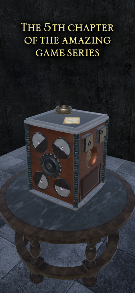 Una intrincada caja de puzle mecánico con engranajes y diales sobre una mesa de madera