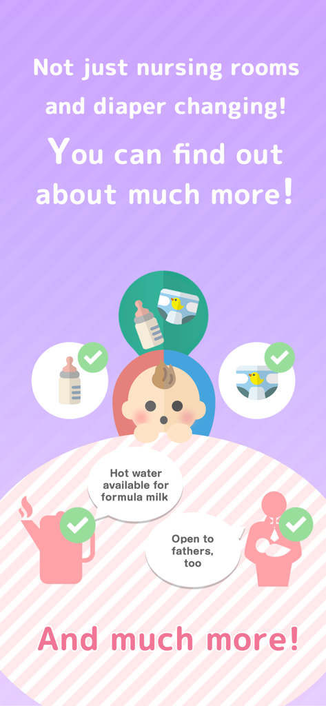 Mamapapamap nursing room map - 분유용 온수 및 아빠도 이용 가능한 시설 등의 기능을 보여주는 마마파파맵 앱 화면