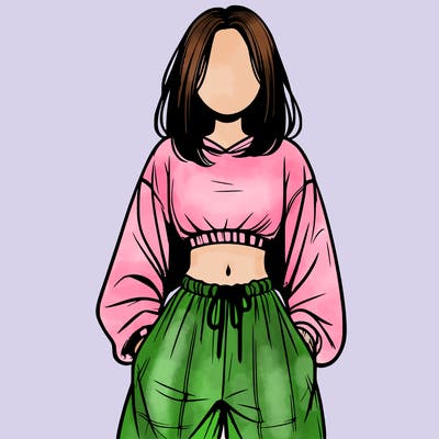 realistic girl faceless with baggy pants and a crop top