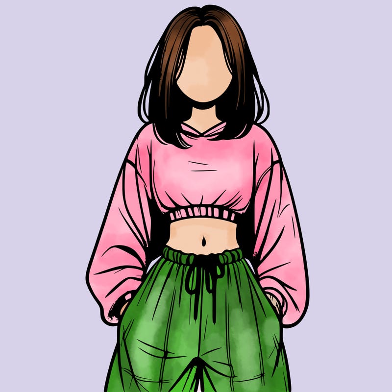realistic girl faceless with baggy pants and a crop top