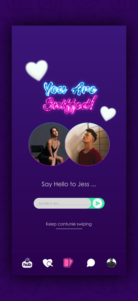 Sniffer - Dating New People - Match notification screen in the Sniffer dating app with the text You Are Sniffed and two circular profile photos.
