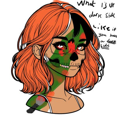 realistic girl with skull