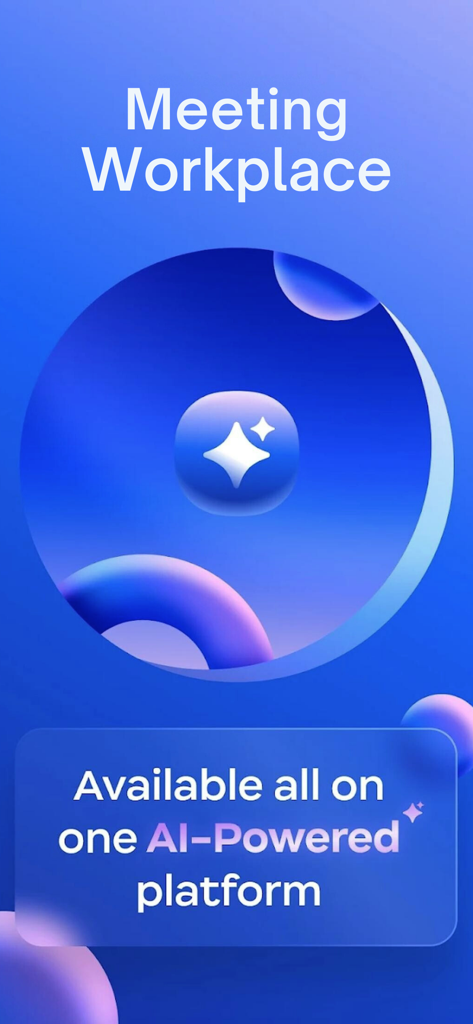 Zooms Meeting Workplaces - Introductory screen for the Zooms Meeting Workplaces app highlighting its AI-powered productivity platform.