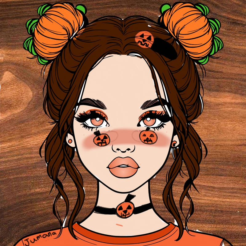 realistic girl with two buns in hair and lips