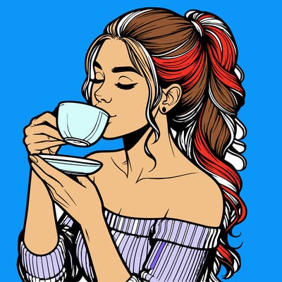 realistic woman drinking tea