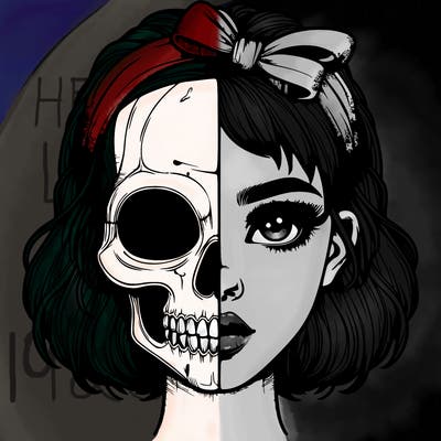 realistic girl with half skull mask