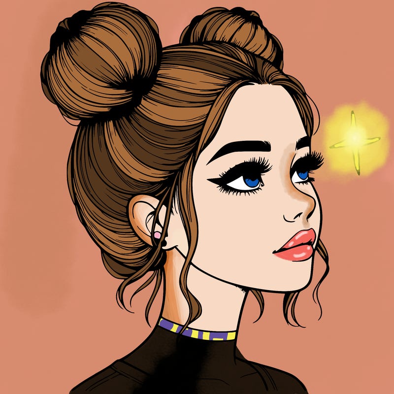 realistic girl with buns on the top of her head