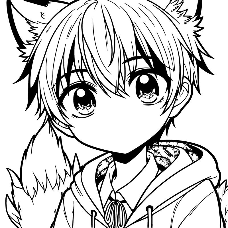 manga boy with fox eyes fox ears and fox tail