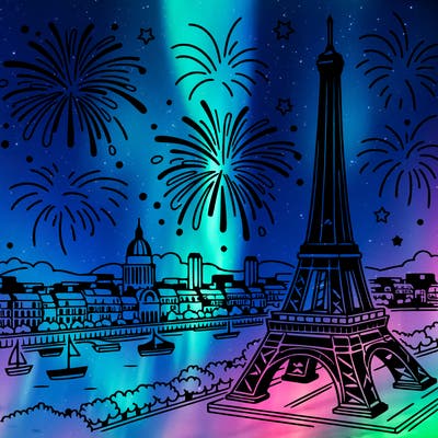 tour eiffel with fireworks