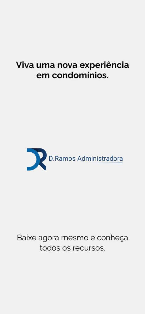Pantalla de bienvenida de la app D. Ramos Administradora con el logo de la empresa y texto promocional