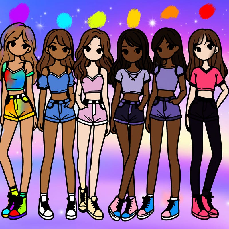 a group of girls wearing crop tops and shorts