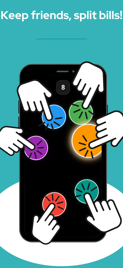 Who pays? - Finger Dice - Smartphone mostrando vários dedos na tela para o jogo de seleção Who pays Finger Dice