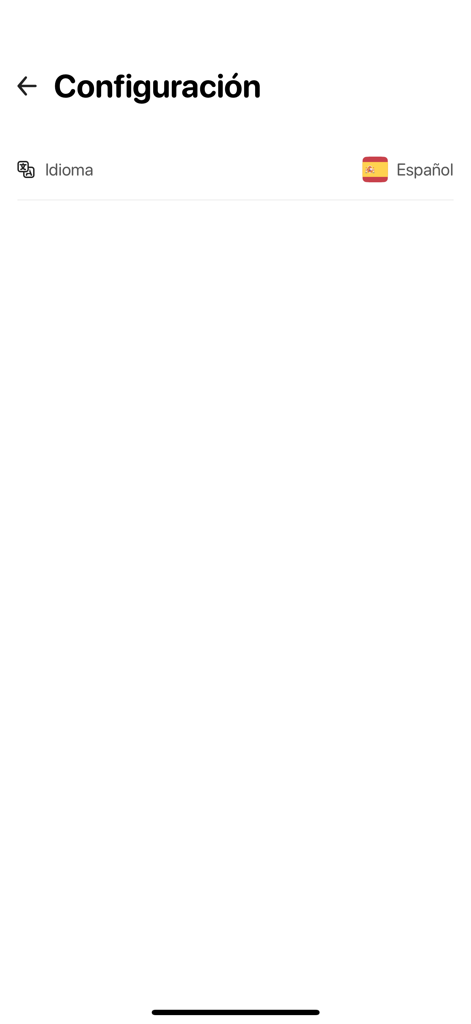 Settings screen of the CoopSanjose mobile app showing the language selection option set to Spanish