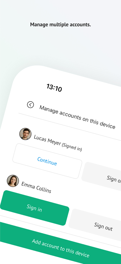 Teamy for sports teams - Interfaz de la aplicación Teamy para gestionar y cambiar entre múltiples cuentas de usuario