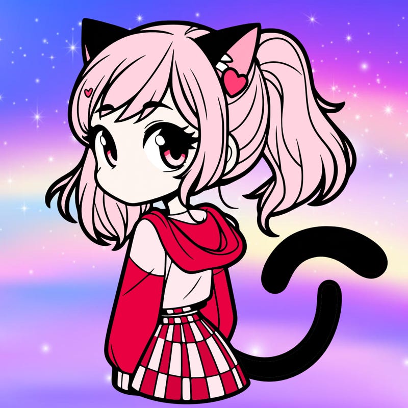 a teenage girl with cat ears and cat tail