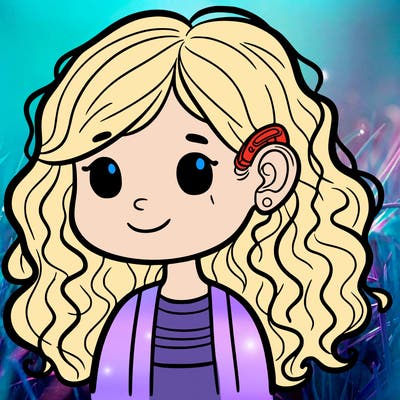 young girl with loose curly hair and hearing aids