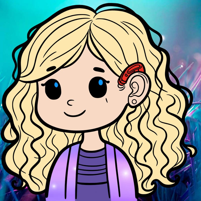 young girl with loose curly hair and hearing aids