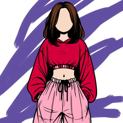 realistic girl faceless with baggy pants and a crop top