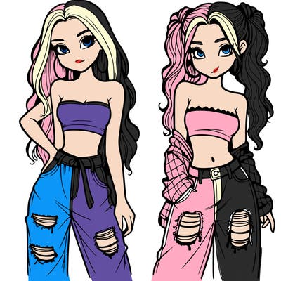 2 girls in crop tops and baggy jeans ripped