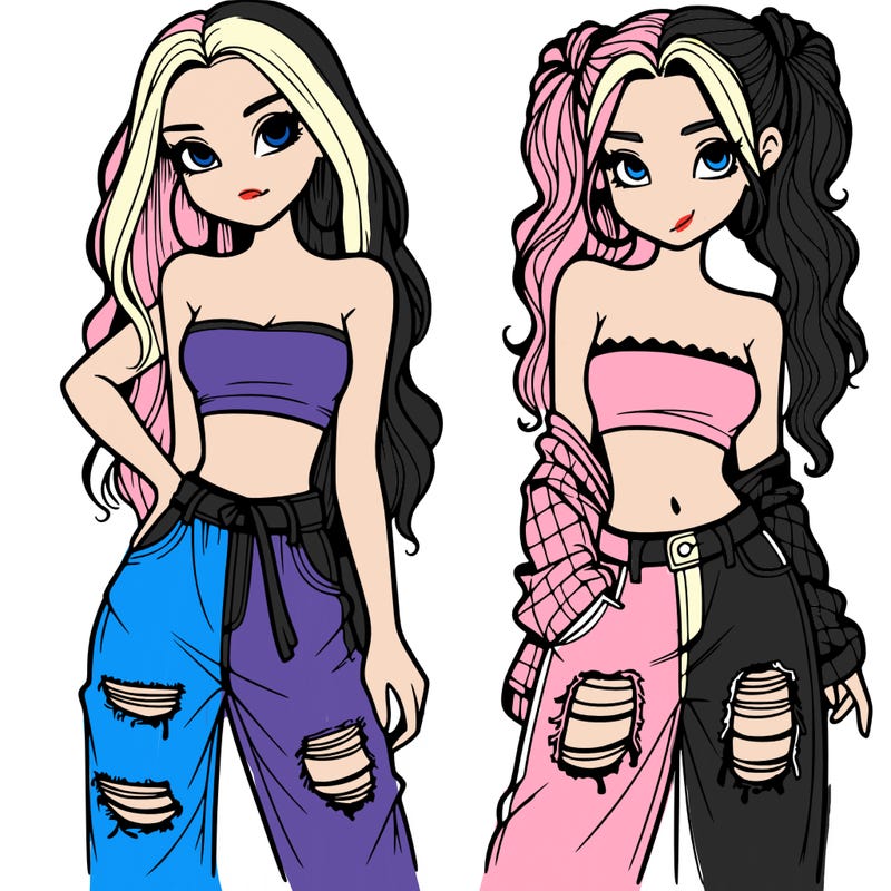 2 girls in crop tops and baggy jeans ripped