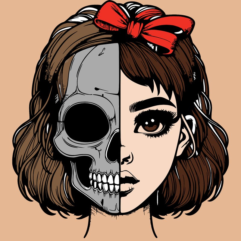 realistic girl with half skull mask