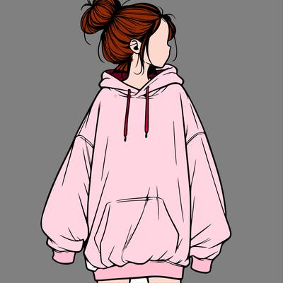 realistic girl with a oversized sweatshirt on and a bun