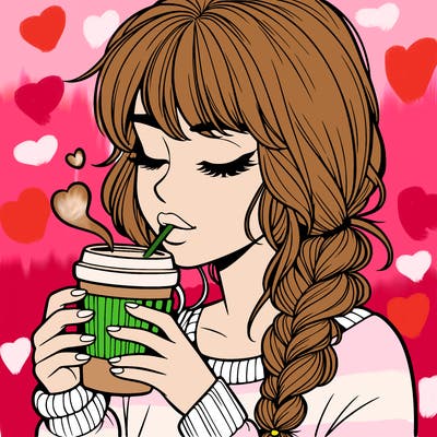 realistic girl drinking coffee