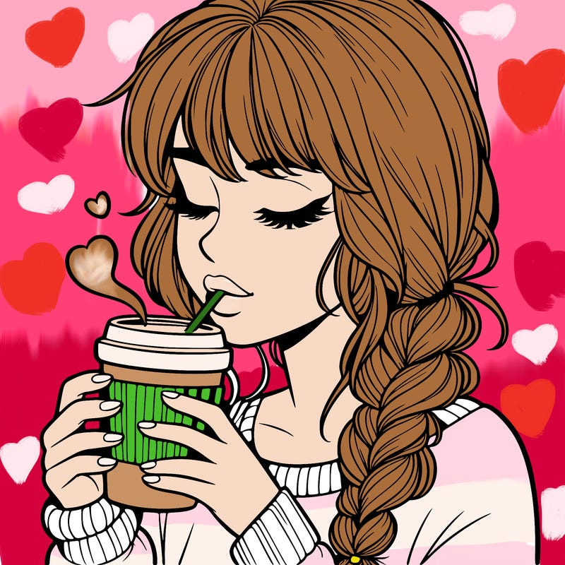 realistic girl drinking coffee