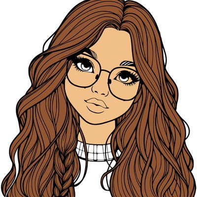 girl with long hair and freckles and glasses realistic