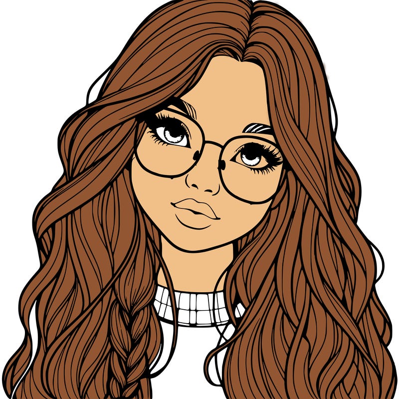 girl with long hair and freckles and glasses realistic