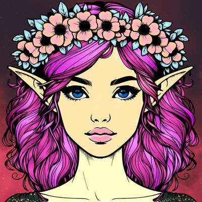 realistic female elf with flower crown