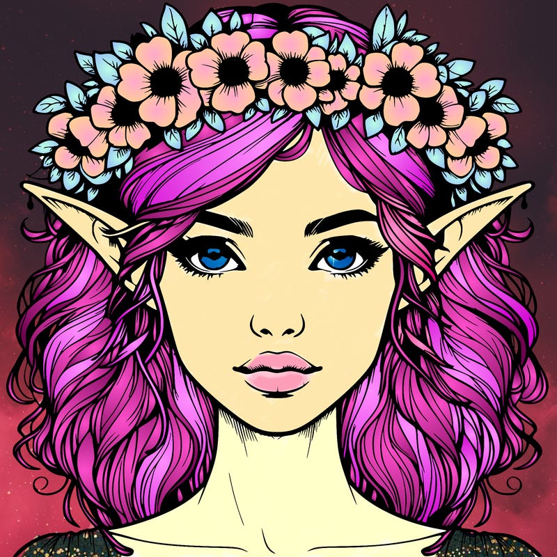 realistic female elf with flower crown