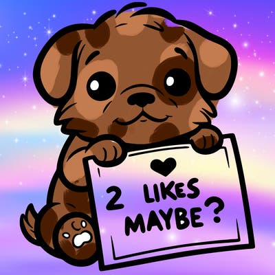 a puppy holding a sign that says 2 likes maybe?