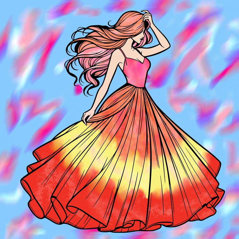 realistic woman with dress flowing in the wind