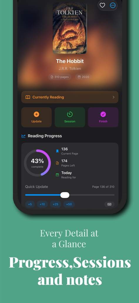 AI Story: Read & Book Tracker - Mobile app interface showing detailed reading progress, session timer, and page tracking for a book.