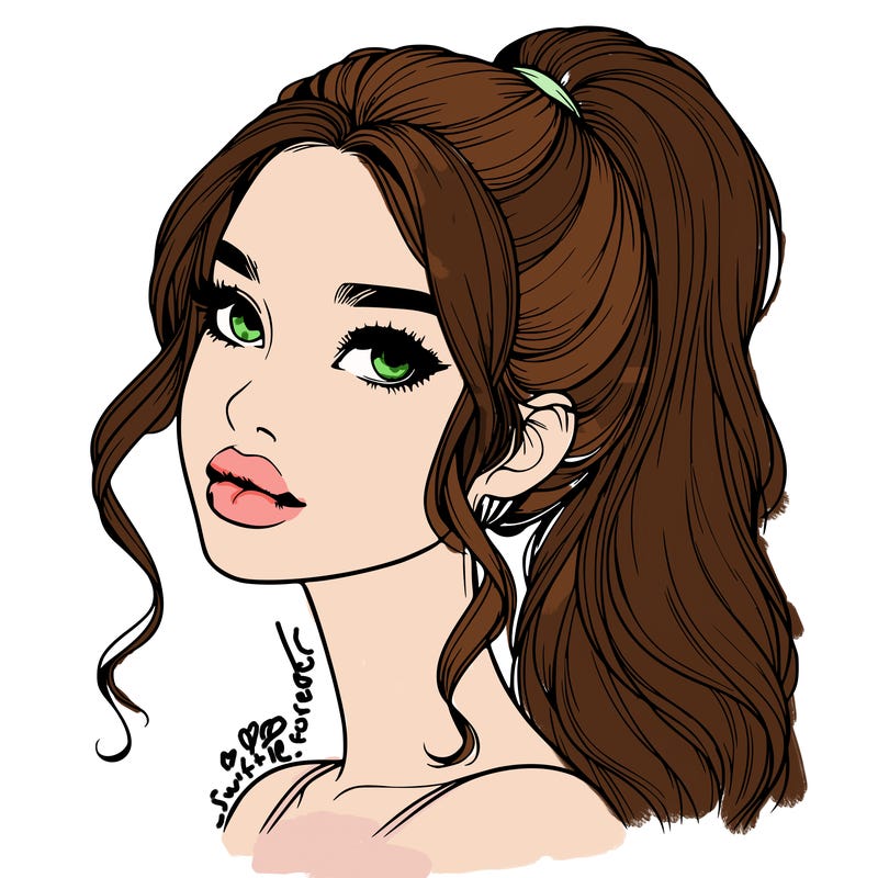 realistic girl with a ponytail on her hair and lips