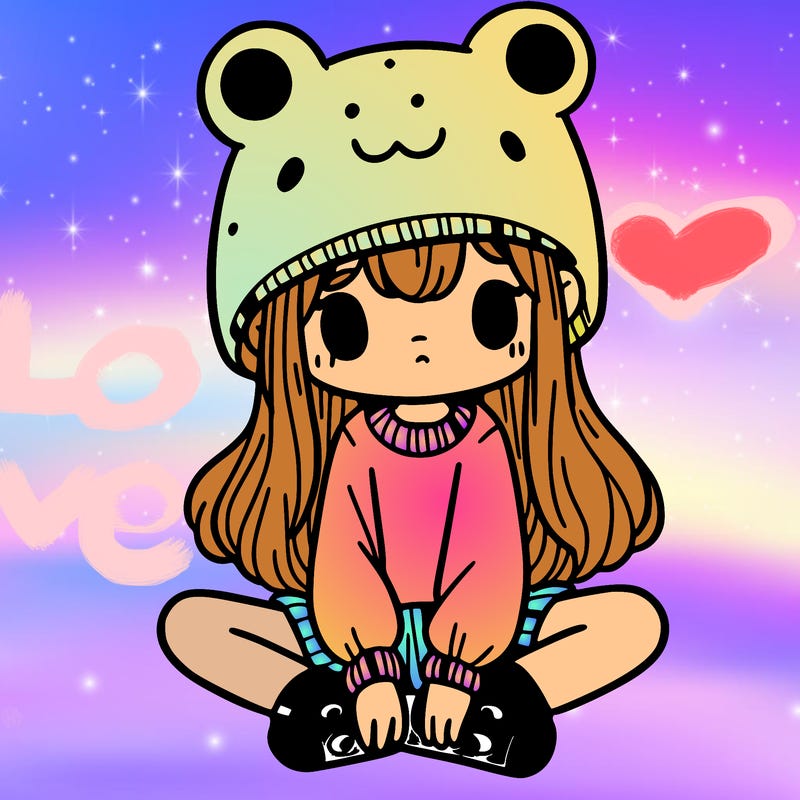 a girl wearing a frog hat and some frog socks