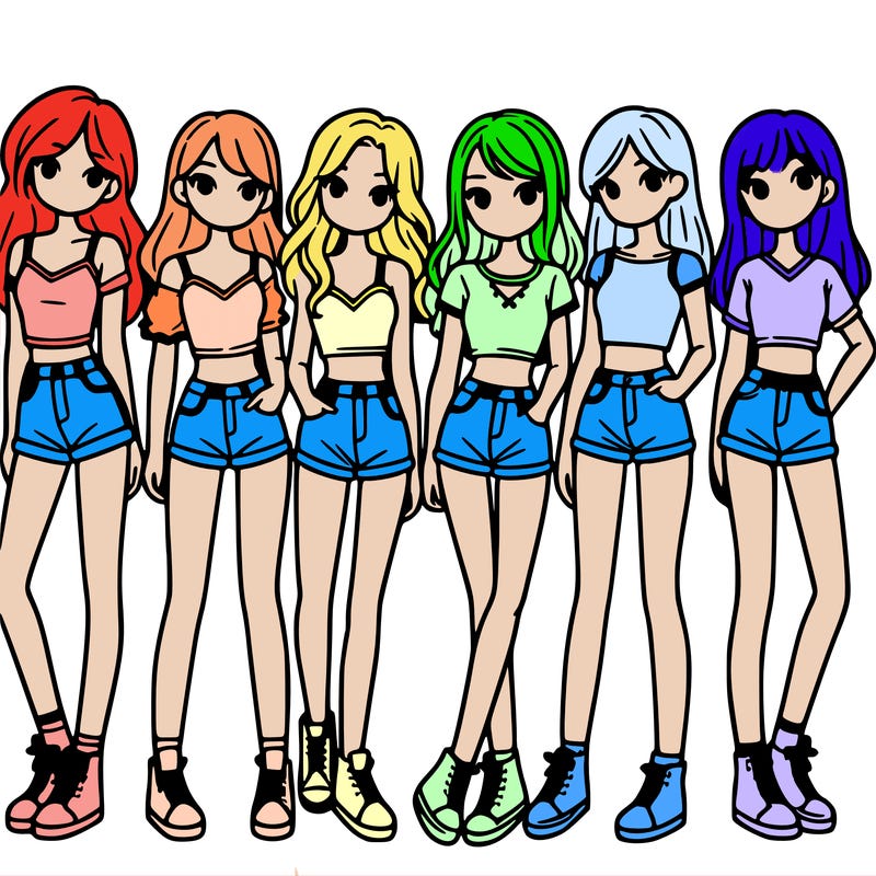 a group of girls wearing crop tops and shorts