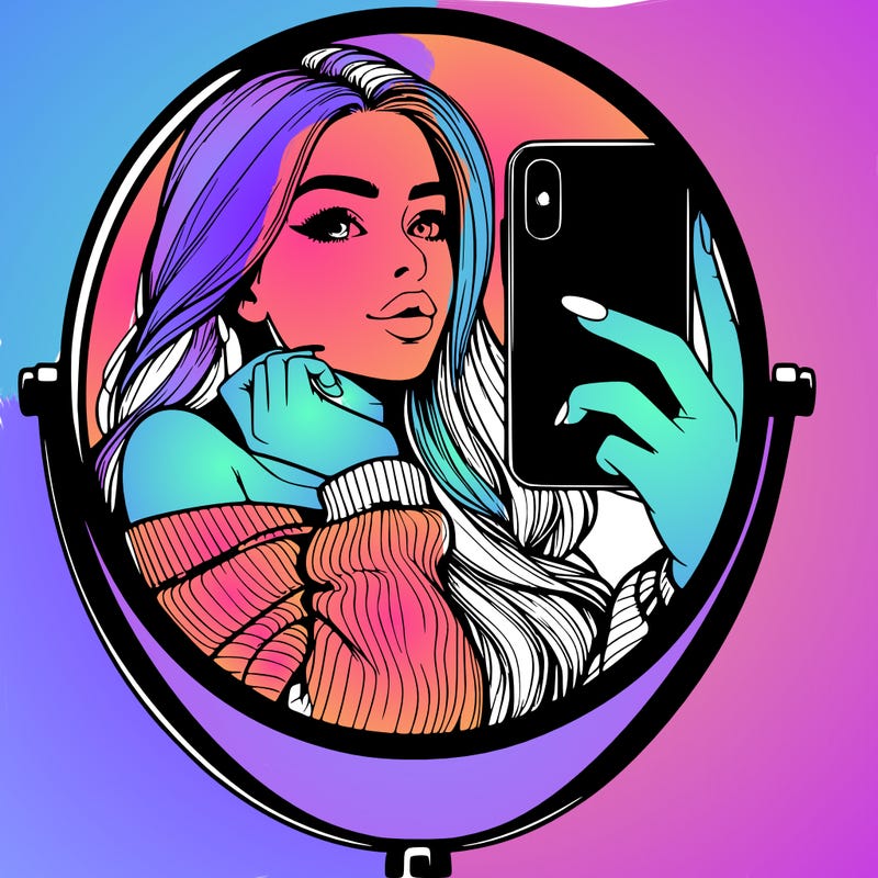 realistic girl taking mirror selfie beautiful