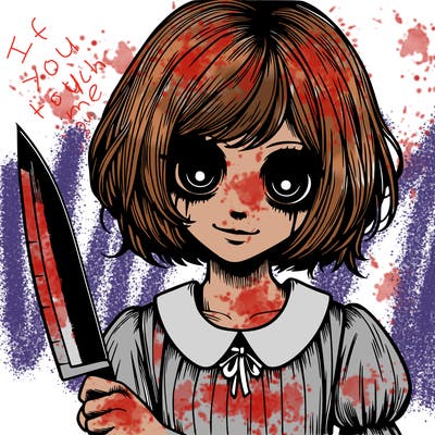 a creepy realistic girl with a knife