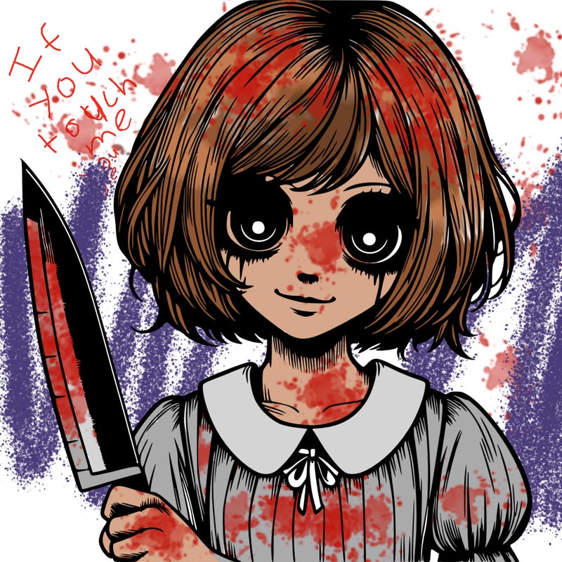 a creepy realistic girl with a knife