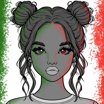 realistic girl with two buns in hair and lips