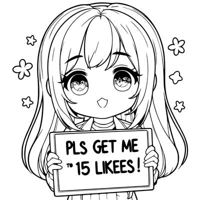 realistic girl holding up a sign that says “pls get me to 15 likes!”