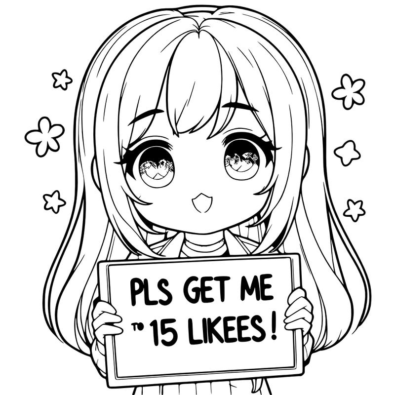realistic girl holding up a sign that says “pls get me to 15 likes!”