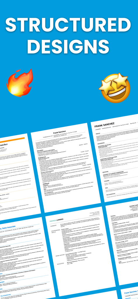 Resume Builder - Rezuma - A collection of professional and stylish resume templates displayed in the app